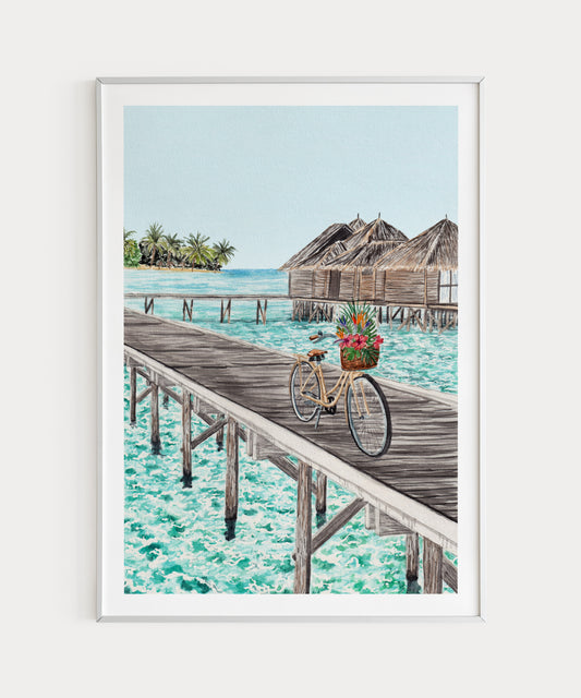 Maldives Watercolor Print, Tropical Wall Art, Maldives Travel Art, Maldives Beach Decor
