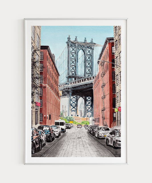 Manhattan Bridge, New York Wall Art, Manhattan Print, Watercolor Painting, Urban Decor - NorrskenArt