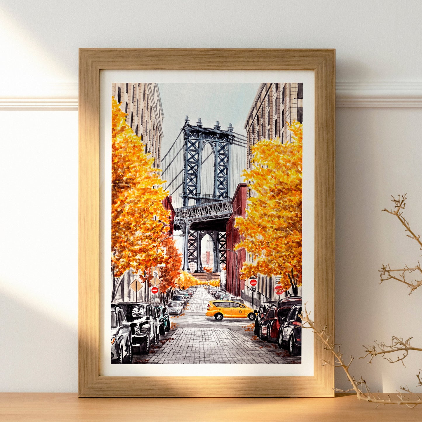Manhattan Bridge fall wall art - NorrskenArt