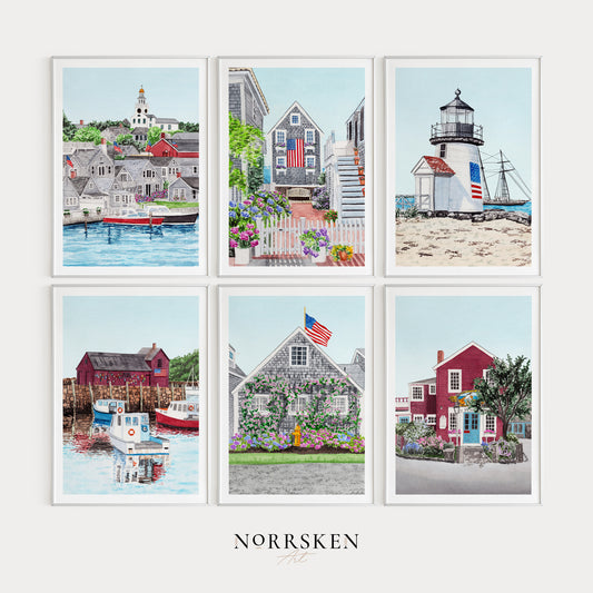 Massachusetts Set of 6 Watercolor Wall Art - NorrskenArt