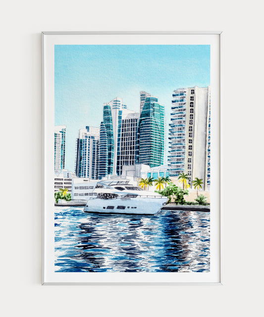 Miami Florida Watercolor Art Print Travel Gift - Miami Wall Art - NorrskenArt