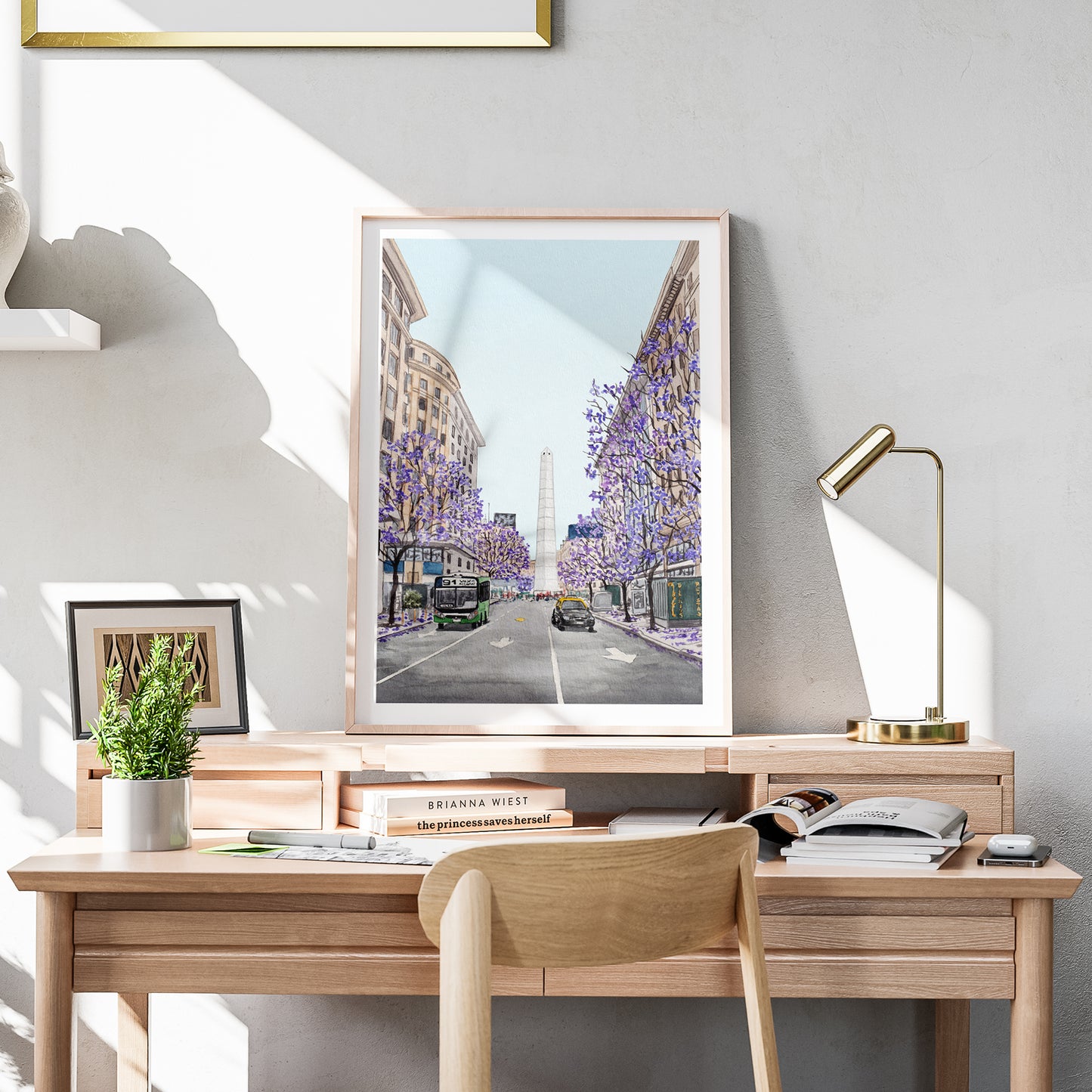 Buenos Aires Obelisco Watercolor Art Print, Argentina Wall Art, Jacaranda Trees, Buenos Aires Cityscape