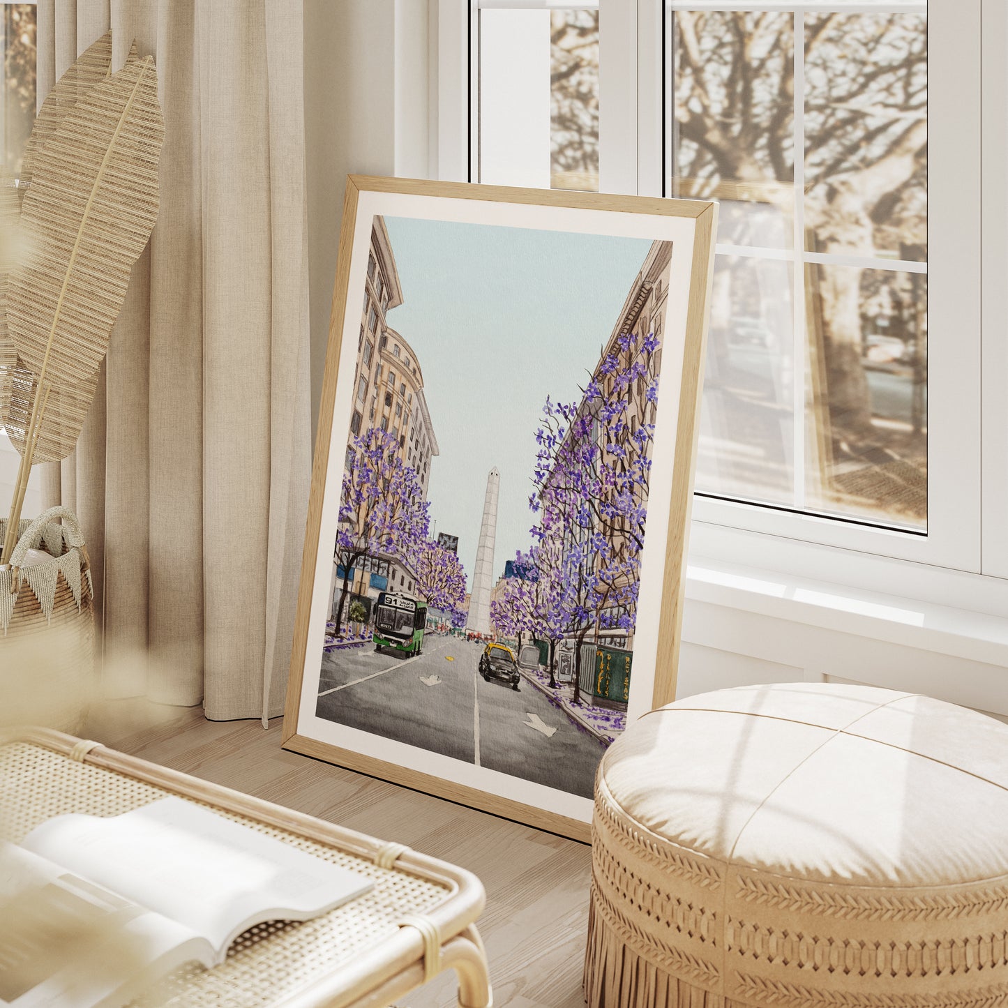 Buenos Aires Obelisco Watercolor Art Print, Argentina Wall Art, Jacaranda Trees, Buenos Aires Cityscape
