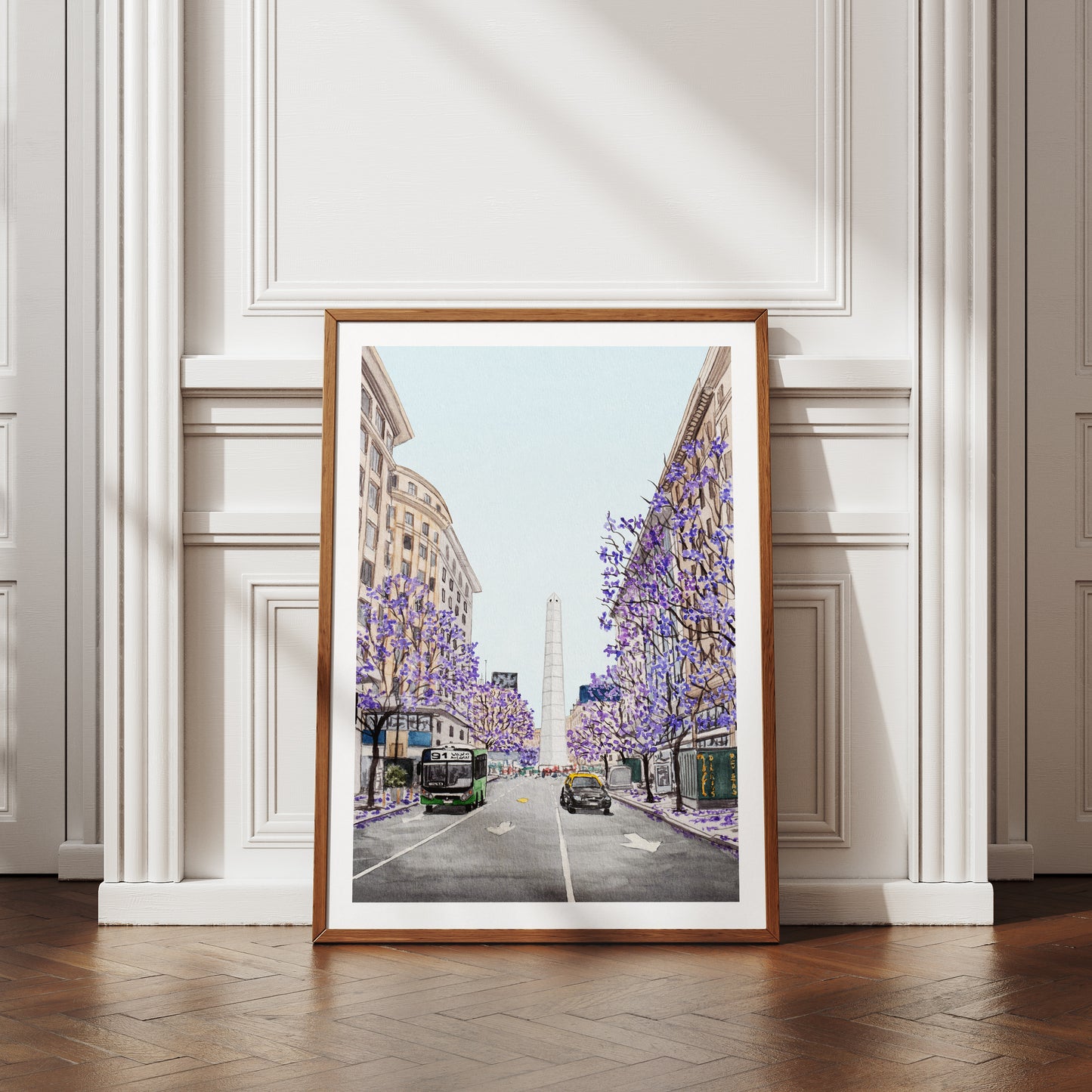 Buenos Aires Obelisco Watercolor Art Print, Argentina Wall Art, Jacaranda Trees, Buenos Aires Cityscape