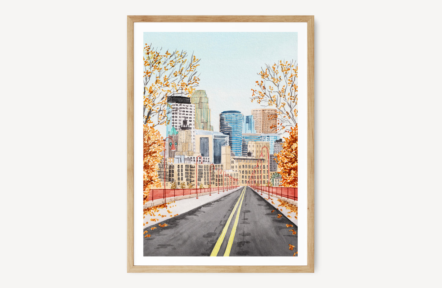 Minneapolis Watercolor Print, Minnesota Printable Wall Art, Minneapolis Cityscape Painting, Fall Decor