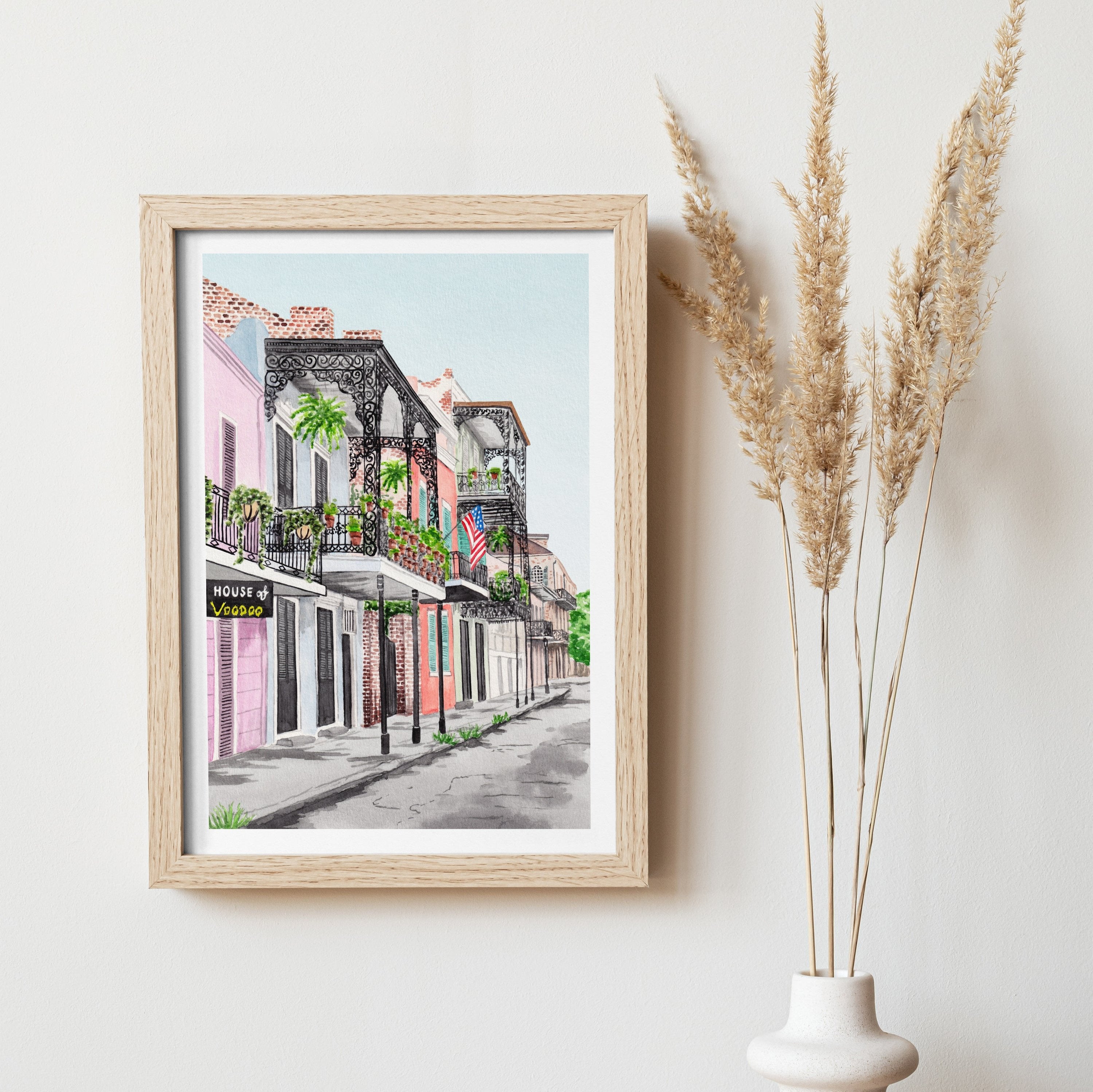 New Home Gift, New Orleans Streetcar, French quarter 16 x hot 20 inch watercolor print, print on paper, one inch border