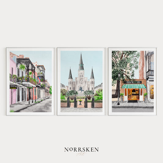 New Orleans Set of 3 Watercolor Art Prints - NorrskenArt