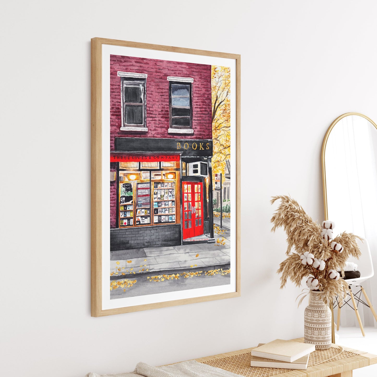 New York Bookshop Watercolor Art - Printable Digital Art - NorrskenArt