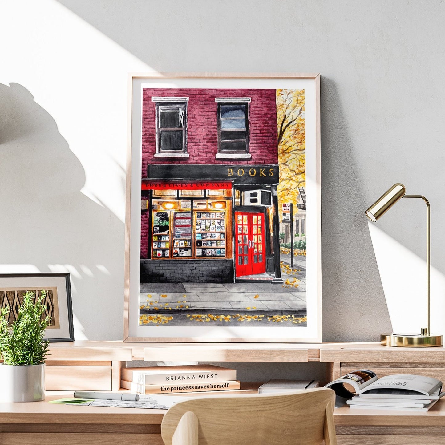 New York Bookshop Watercolor Art - Printable Digital Art - NorrskenArt