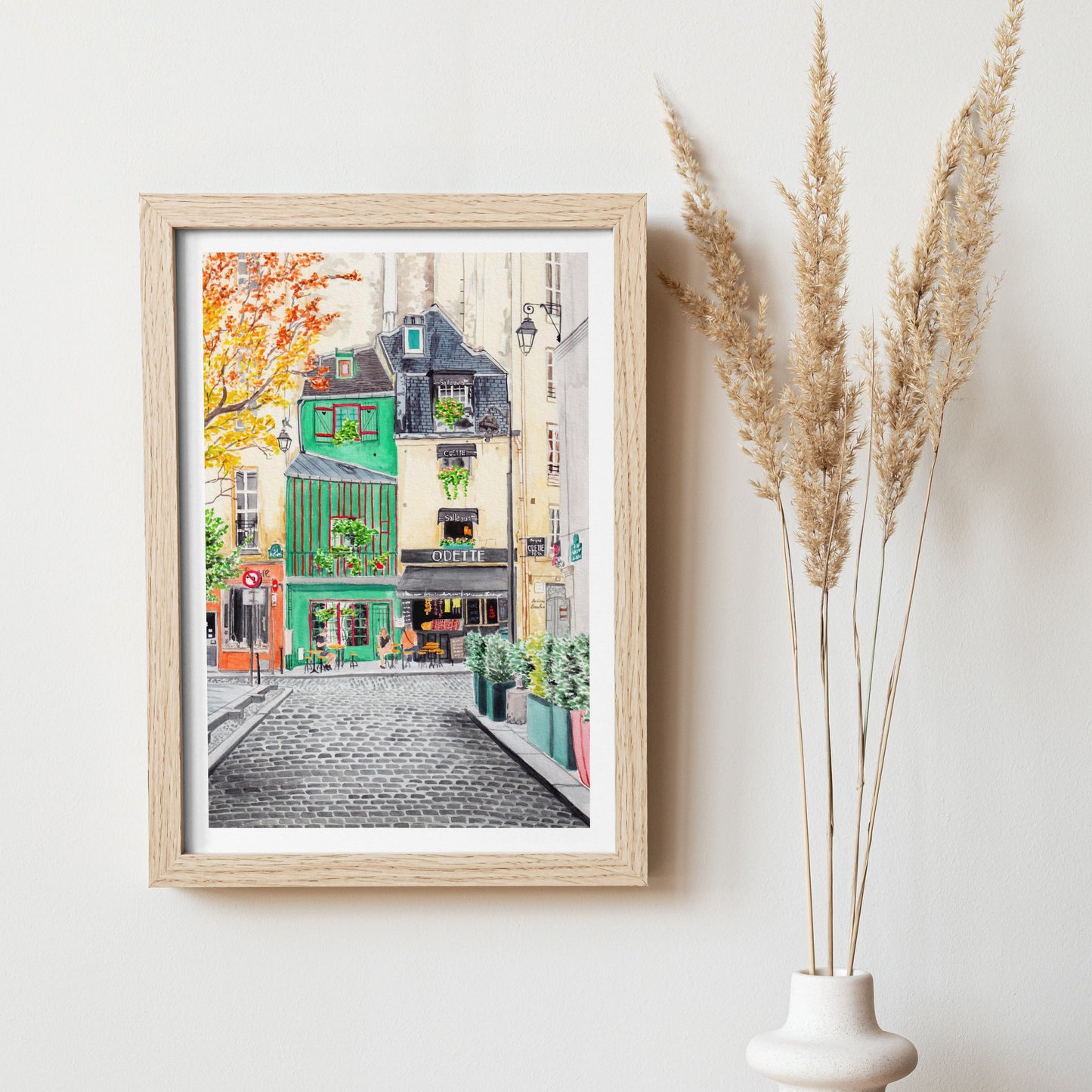 Odette Cafe Paris watercolor art - NorrskenArt