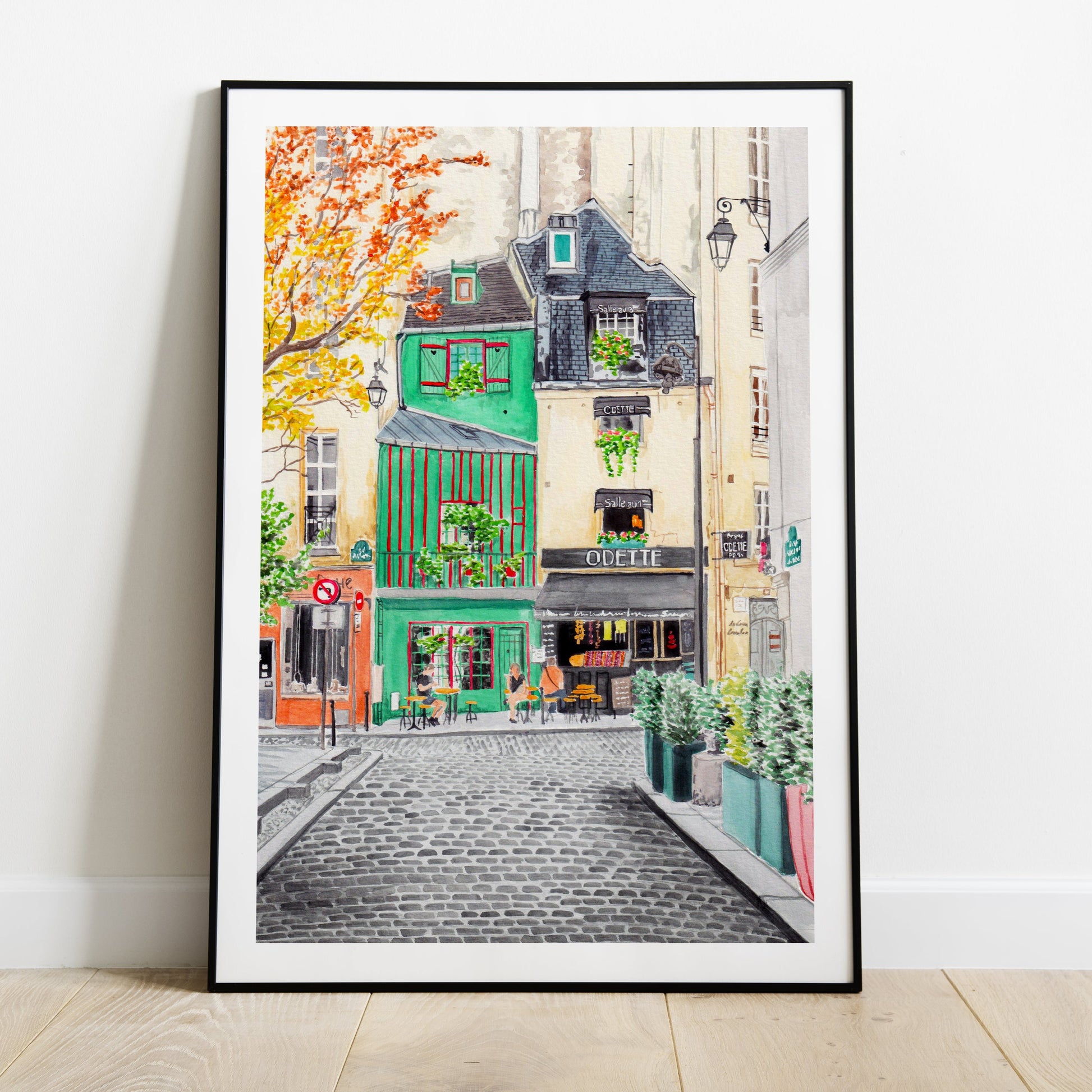 Odette Café, Paris - Watercolor Art Print - Autumn Decor - NorrskenArt