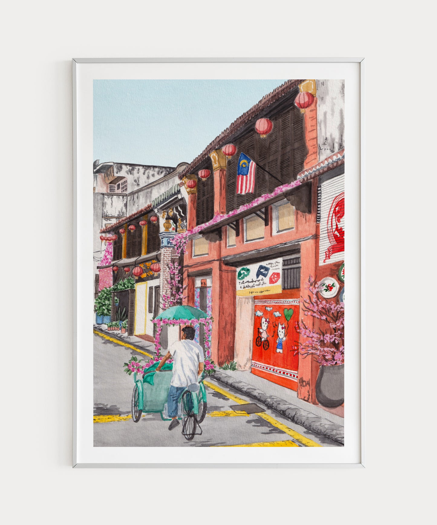 Penang George Town Watercolor Print, Malaysia Wall Art, Penang Painting, Malaysian Decor