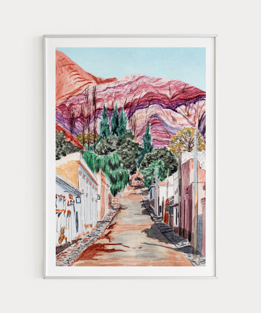 Purmamarca Jujuy Watercolor Wall Art, Argentina Landscape, Andes Mountains Art