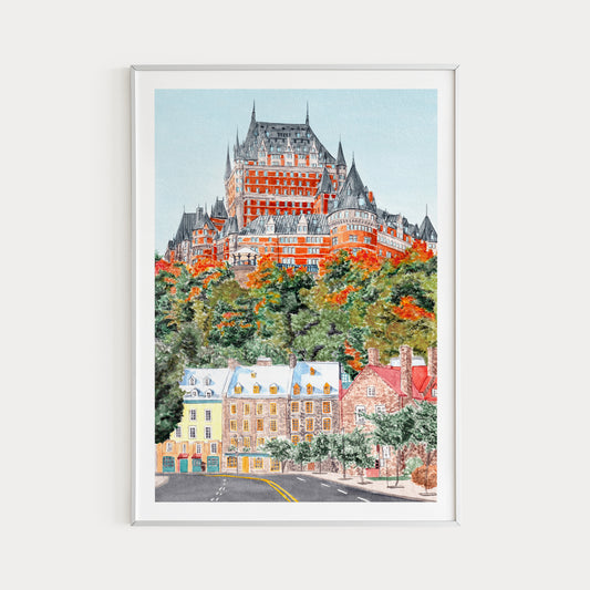 Quebec Cityscape in Fall – Watercolor Art Print - NorrskenArt