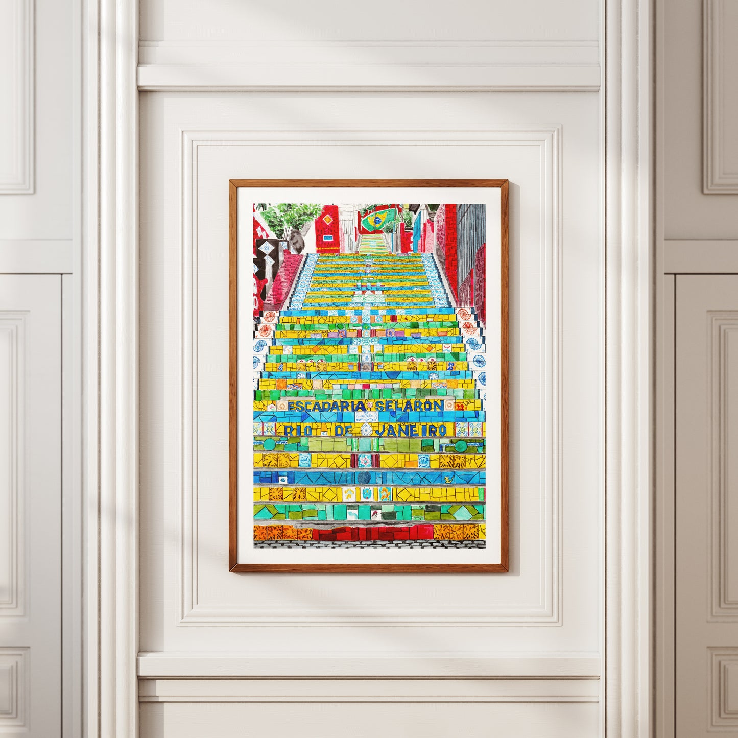 Escadaria Selarón Rio de Janeiro Watercolor Print, Brazil Wall Art, Rio de Janeiro Cityscape, Rio de Janeiro Travel Art