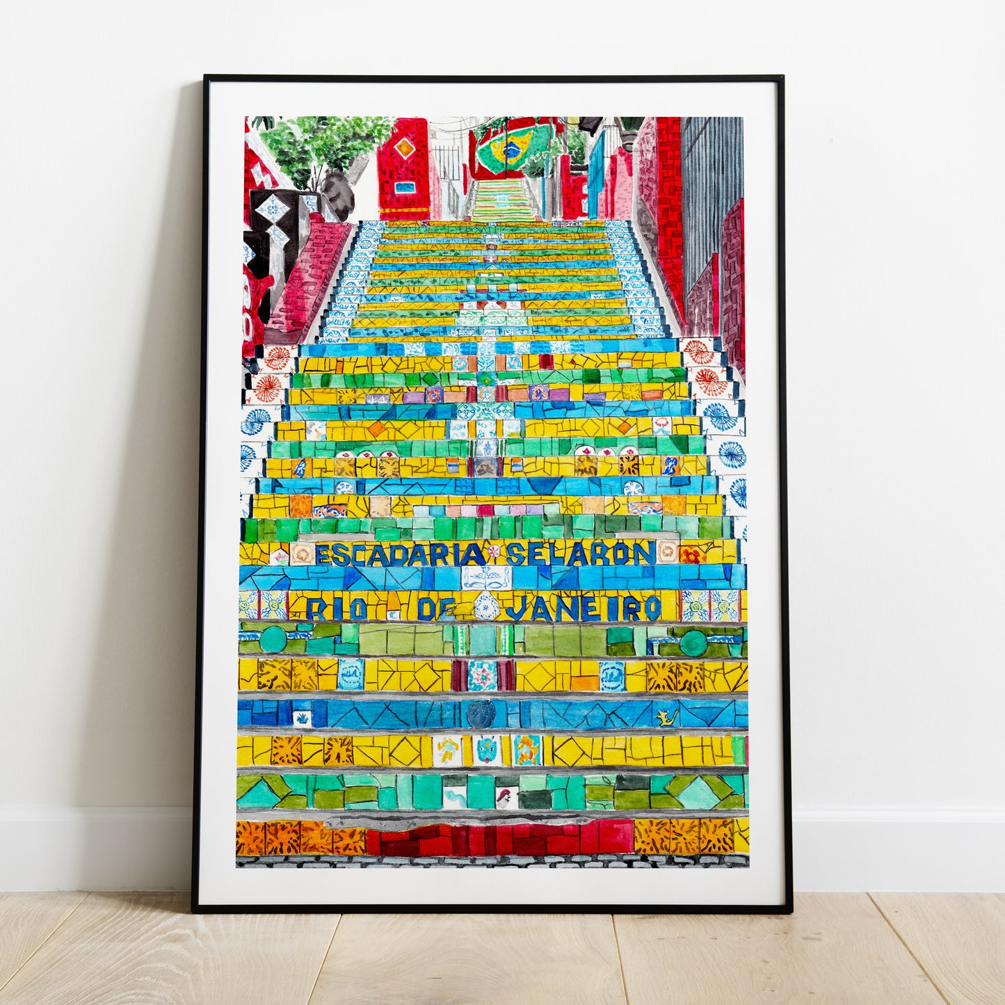 Escadaria Selarón Rio de Janeiro Watercolor Print, Brazil Wall Art, Rio de Janeiro Cityscape, Rio de Janeiro Travel Art