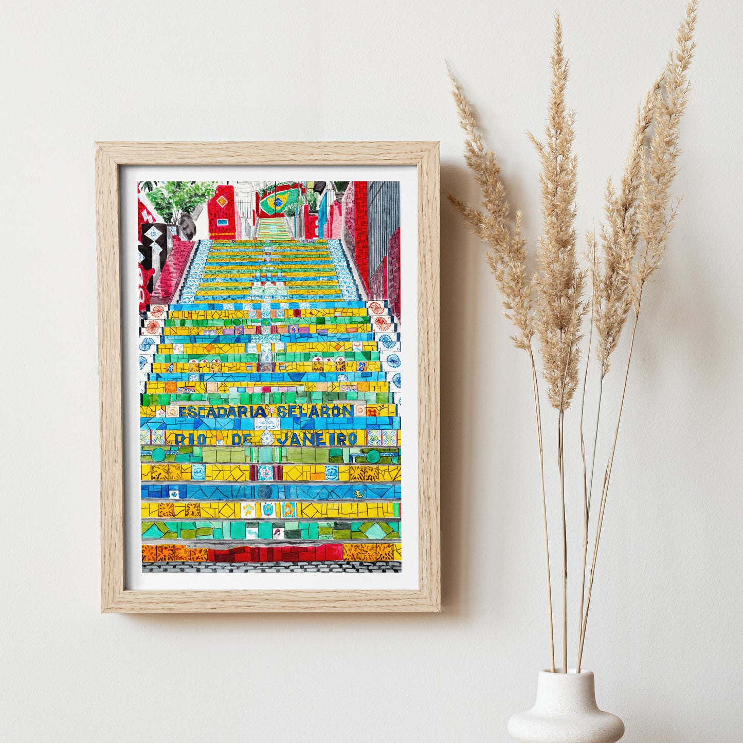 Escadaria Selarón Rio de Janeiro Watercolor Print, Brazil Wall Art, Rio de Janeiro Cityscape, Rio de Janeiro Travel Art