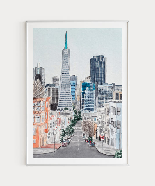 San Francisco Watercolor Wall Art, San Francisco Cityscape, California Decor, Transamerica Pyramid Art Print, Travel Gift