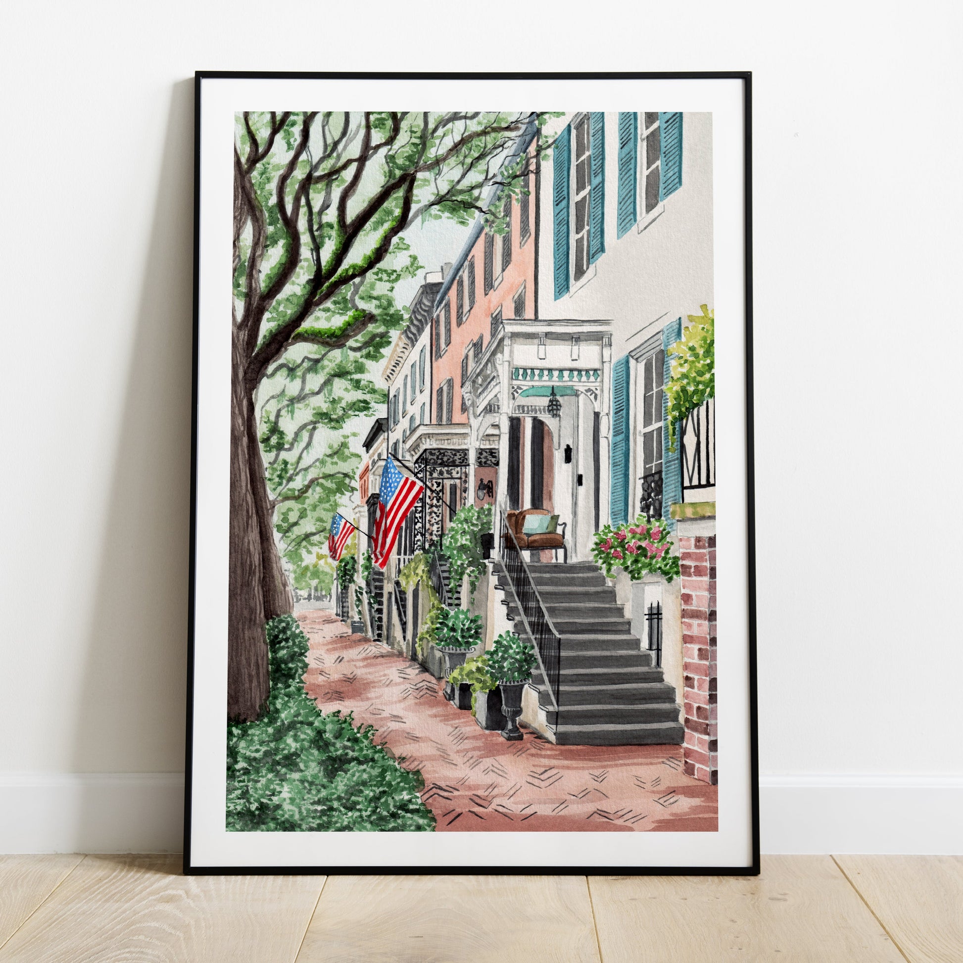 Savannah Jones Street watercolor art - NorrskenArt