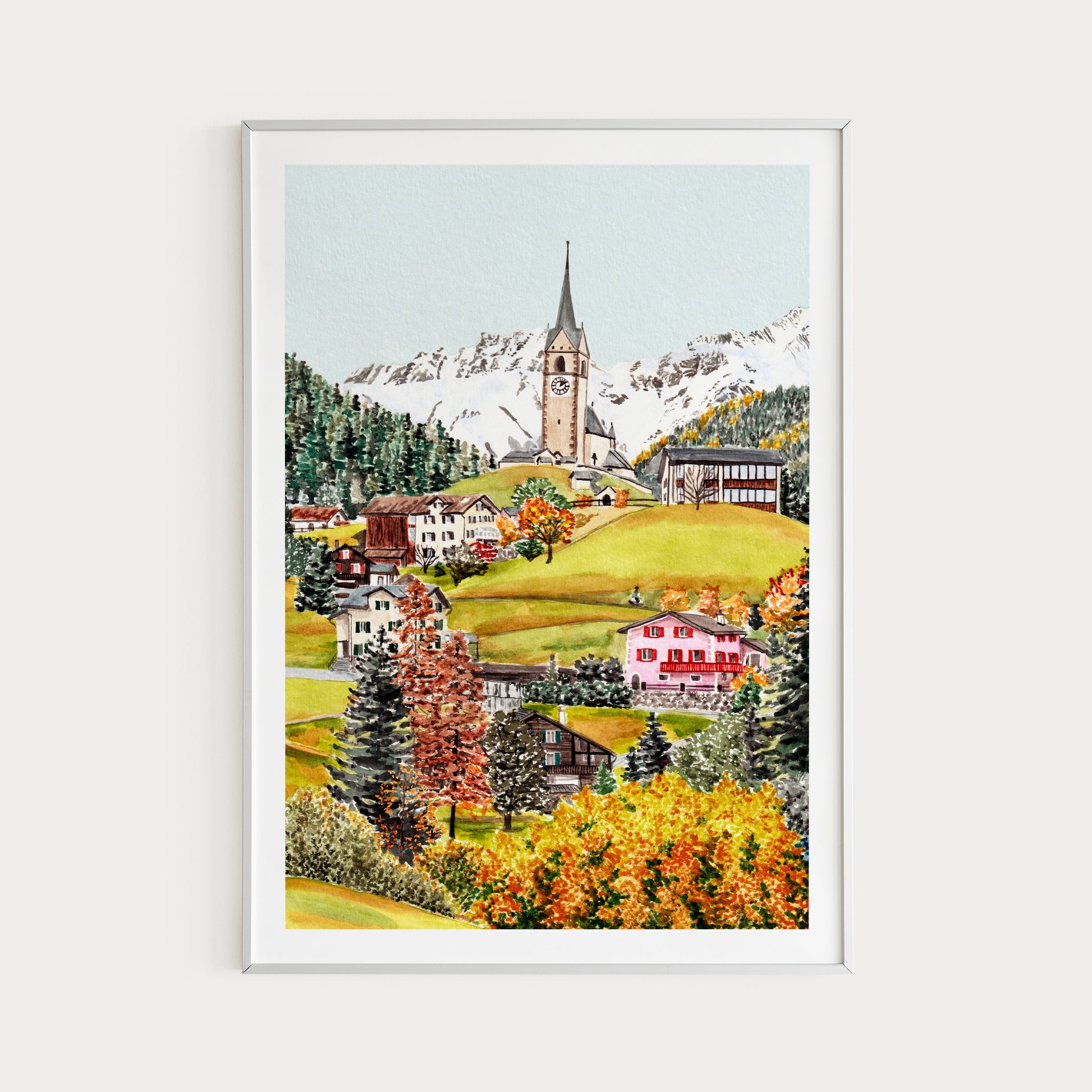 Schmitten Art Print, Switzerland Wall Art, Schmitten Cityscape, European Art, Swiss Art, Fall Decor