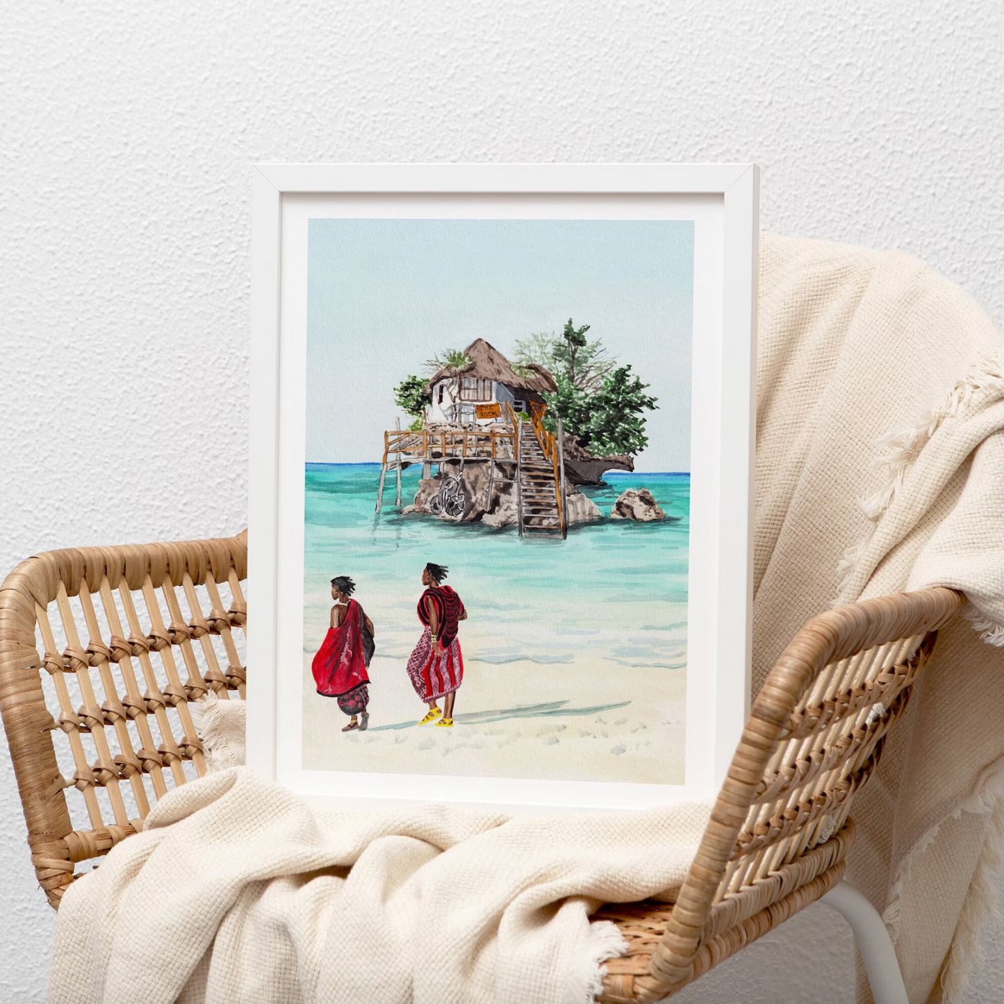 Zanzibar Print, Tanzania Wall Art, Watercolor Painting, African Art, Zanzibar Landscape, Traditional Art, Tanzania Decor, Travel Gift - NorrskenArt