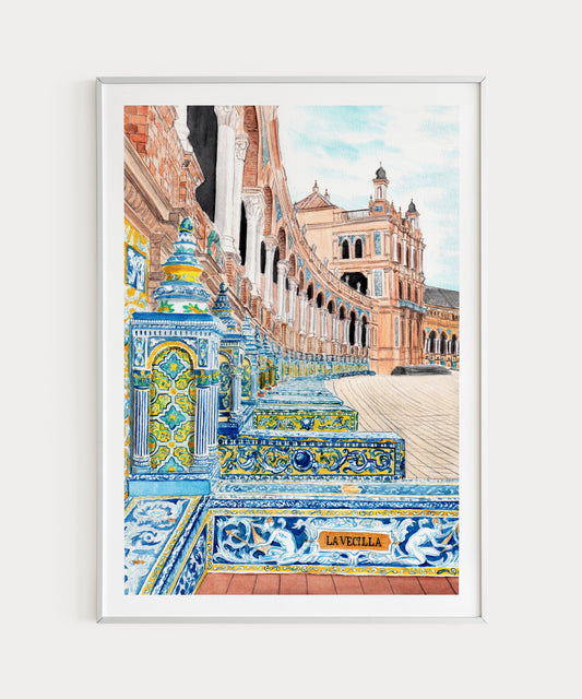 Seville Spain watercolor wall art - NorrskenArt
