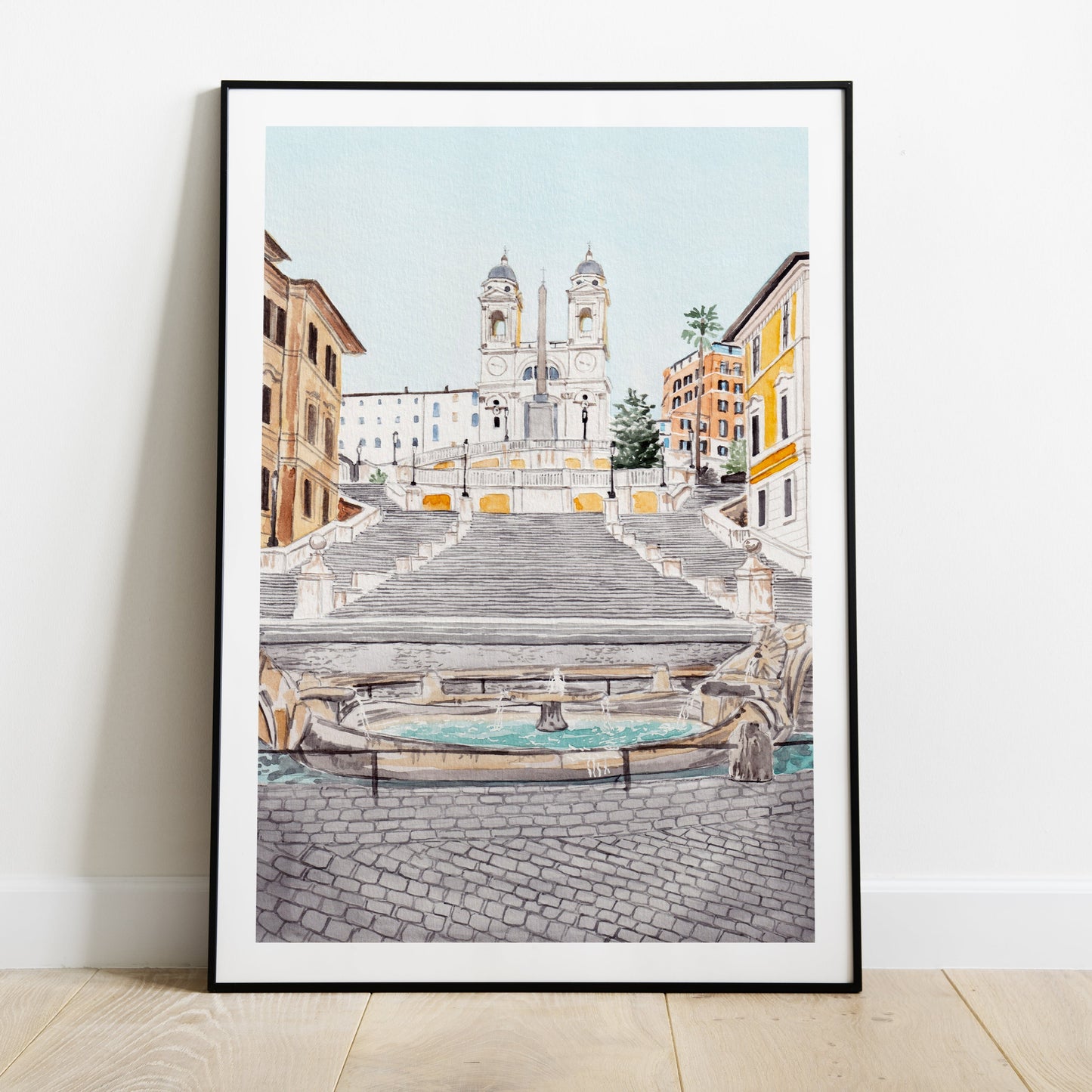 Spanish Steps - Rome Italy Cityscape - Watercolor Art Print 