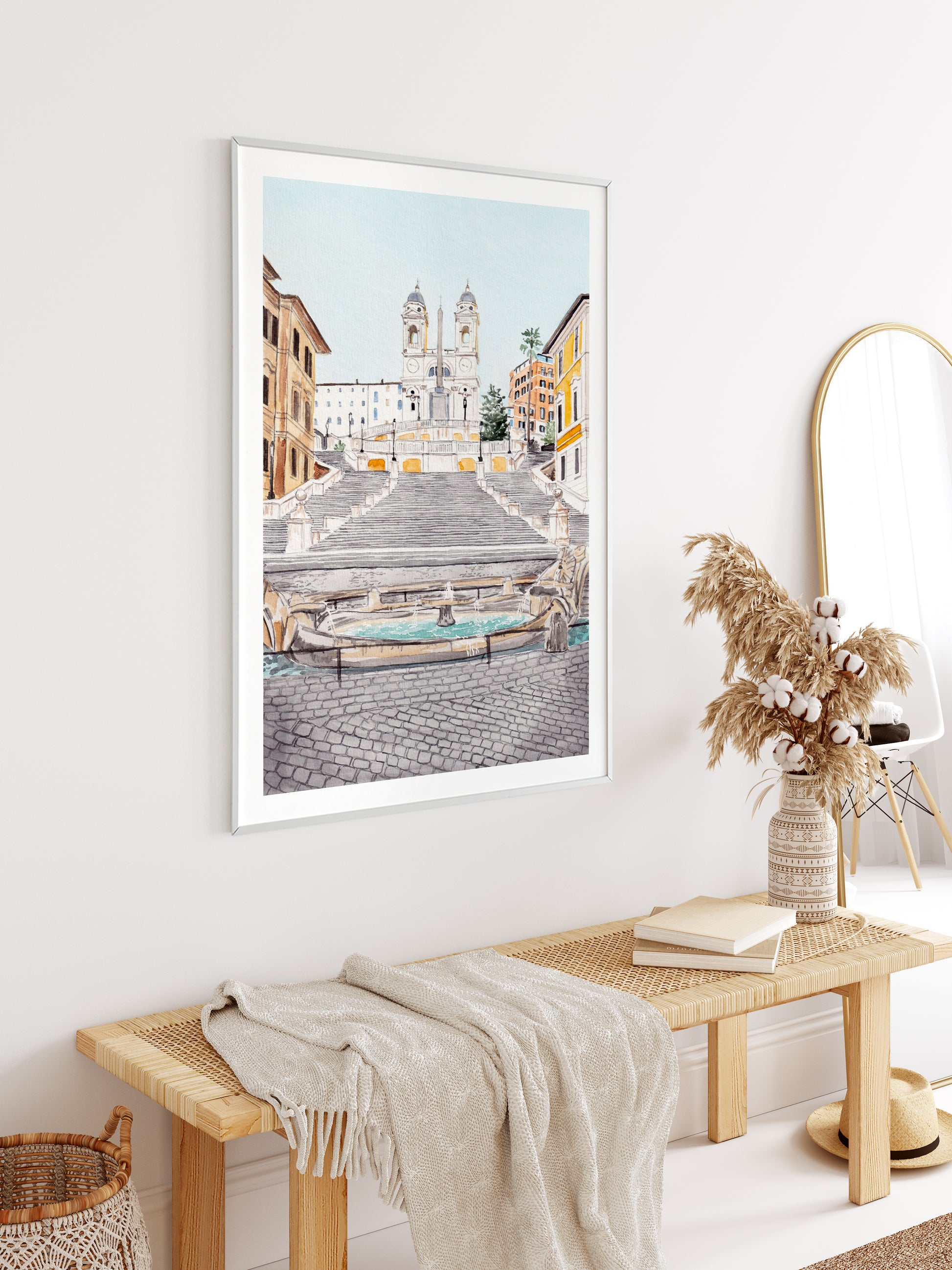 Spanish Steps - Rome Italian Decor - Watercolor Art Print - Travel Gift