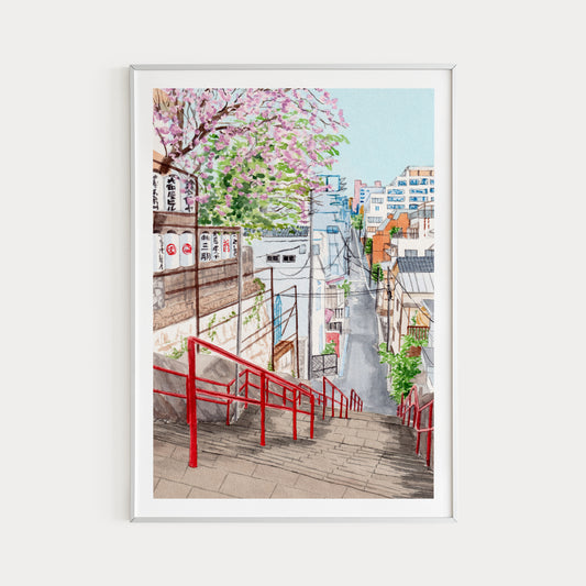 Tokyo in Spring Japan Watercolor Wall Art Yotsuya Suga Shrine Art Tokyo Cityscape Asian Art Travel Gift