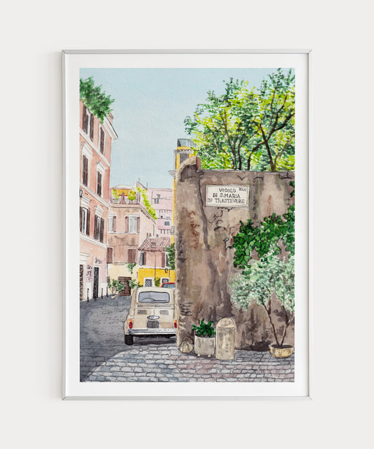 Trastevere Rome watercolor art - NorrskenArt