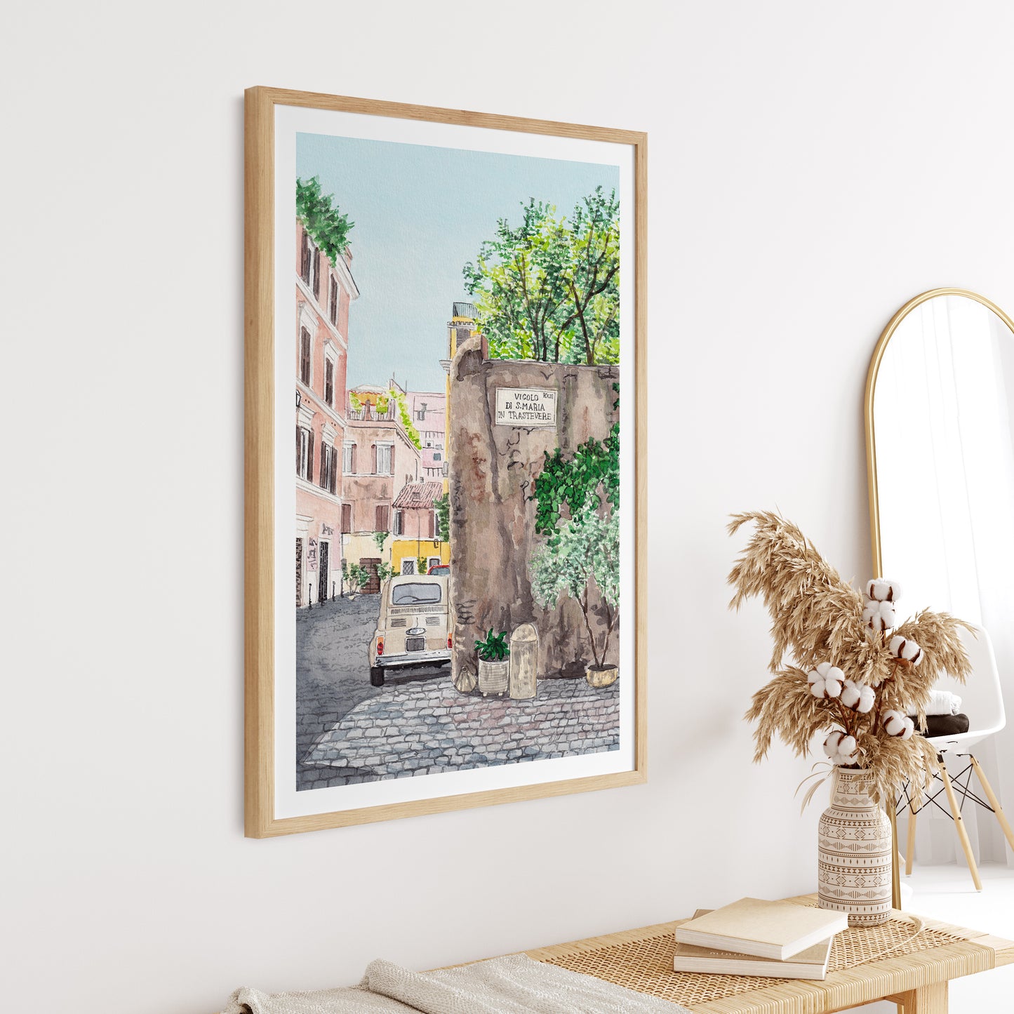 Trastevere Watercolor Print, Rome Cityscape, Italy Wall Art, Rome Printable Art, Italian Decor, Travel Art