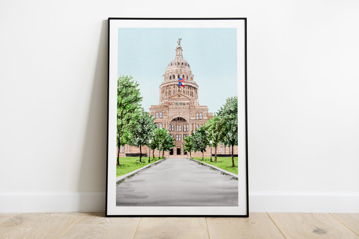 US Capitol in Austin, Texas - Watercolor Art Print - NorrskenArt