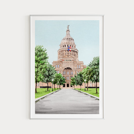 US Capitol in Austin, Texas - Watercolor Art Print - NorrskenArt