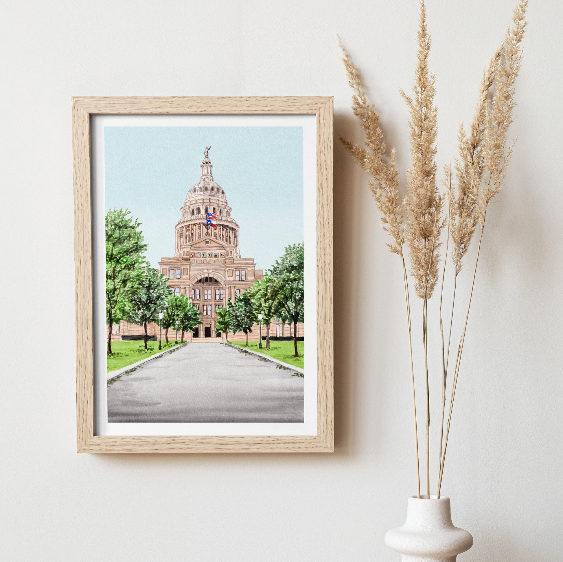 US Capitol in Austin, Texas - Watercolor Art Print - NorrskenArt