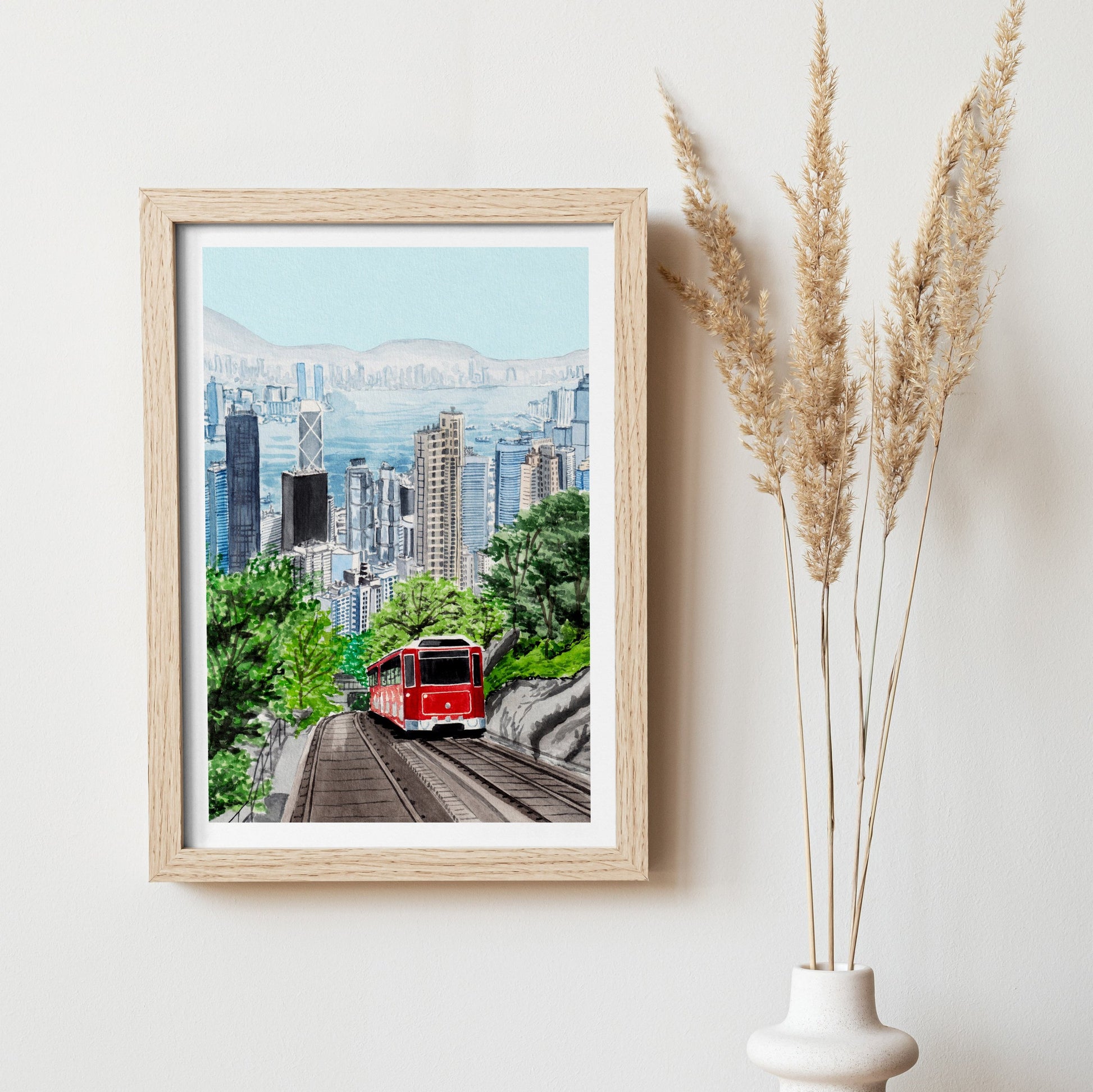 Victoria Peak Watercolor Painting - Hong Kong Wall Art - NorrskenArt