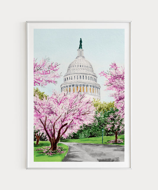 US Capitol Washington DC Watercolor Art, Spring Wall Art, USA Decor, Washington DC Travel Art