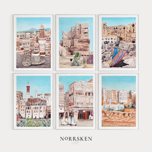 Yemen Set of 6 Watercolor Wall Art - NorrskenArt