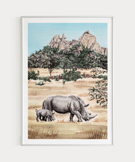 Matobo Park, Zimbabwe – Watercolor Art Print - Wildlife Decor - African Landscape - Travel Gift - NorrskenArt