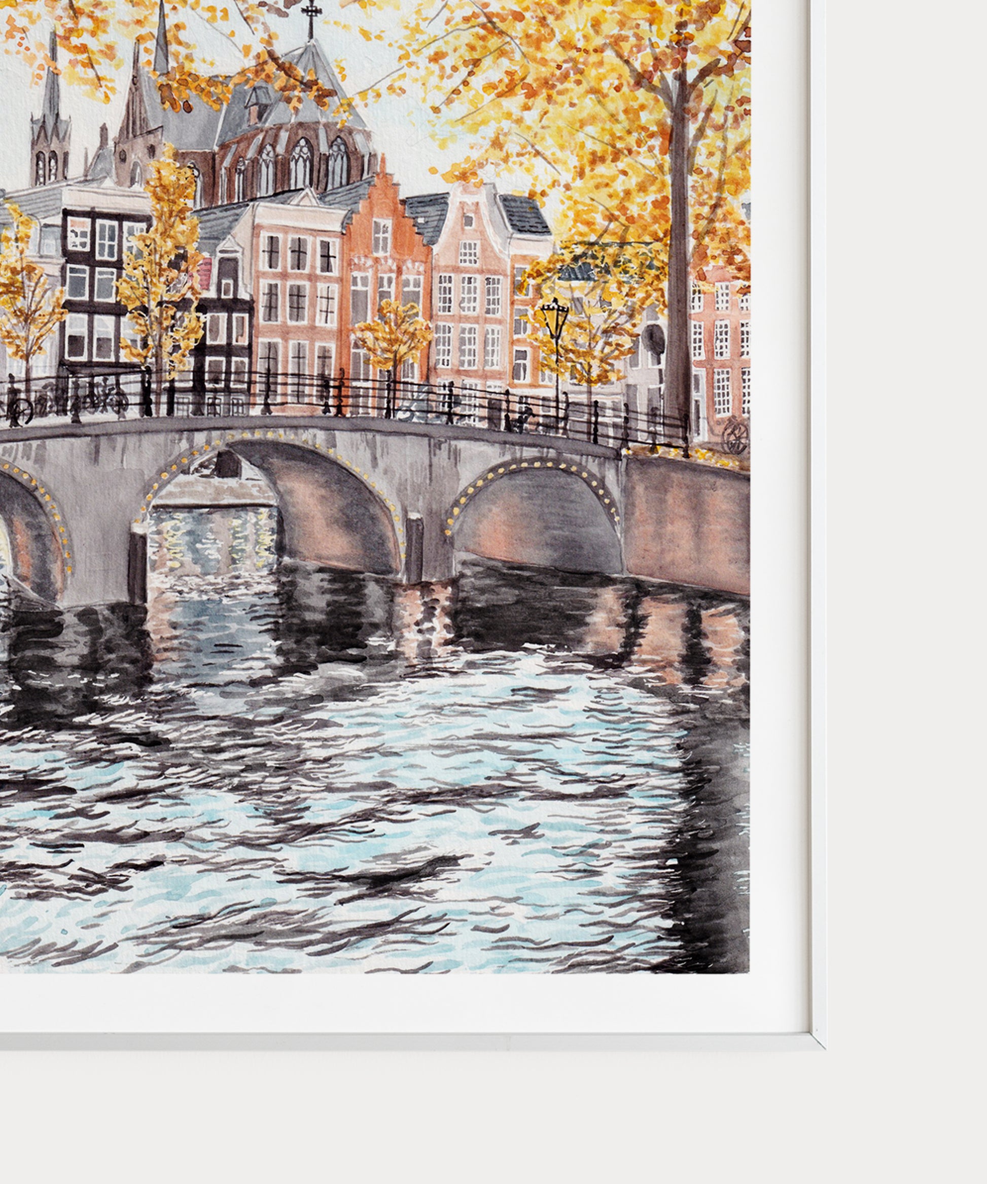 Amsterdam Watercolor Print In Fall - Printable Digital Art - NorrskenArt