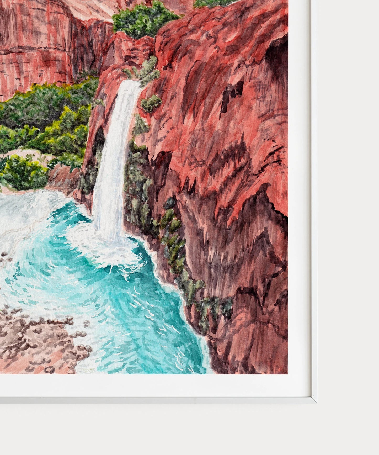 Havasu Falls, Arizona - Watercolor Landscape Art Print - NorrskenArt